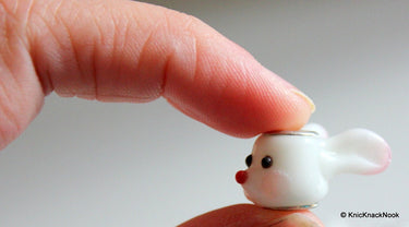 2 X White Pink Glass Easter Bunny / Rabbit Lampwork Bead
